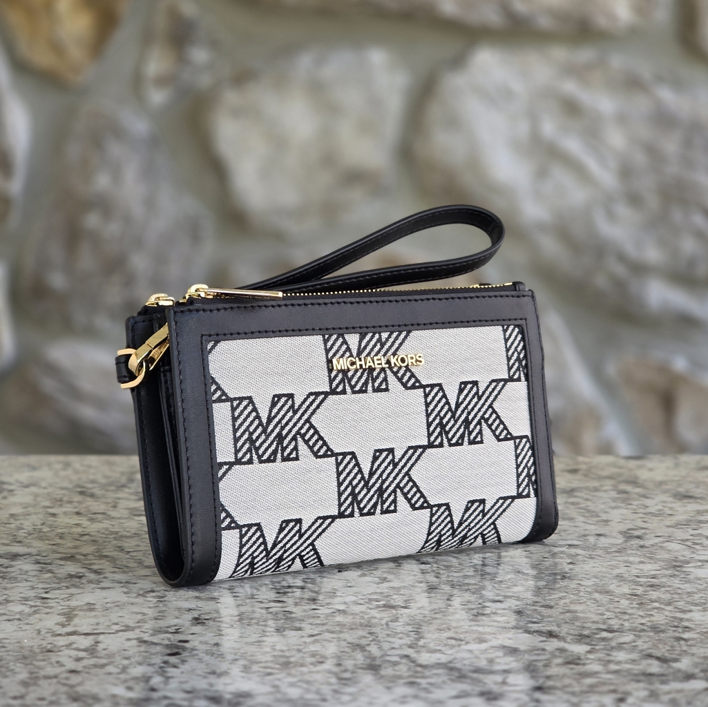 Michael Kors Jet Set Logo Double Zip Black Wristlet